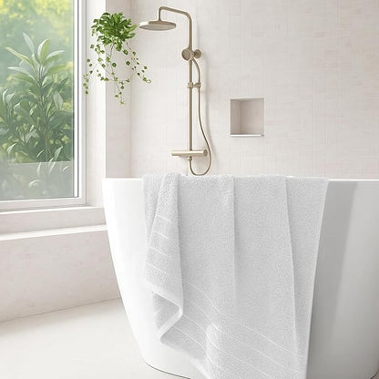 DAN River Extra Large Bath Towels Set of 4, 30 x 60 Inches - 100% Cotton Larger & Lighter Weight Towels for Bathroom - Quicker to Dry, Super Soft & Highly Absorbent Towels for Home, White