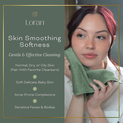 Sage Green Washcloths Set of 6 Soft Facial Cloths 10” x 10” 100% Viscose Derived from Bamboo Spa-Like Feel Silky Face Cloth for Skin Cleansing