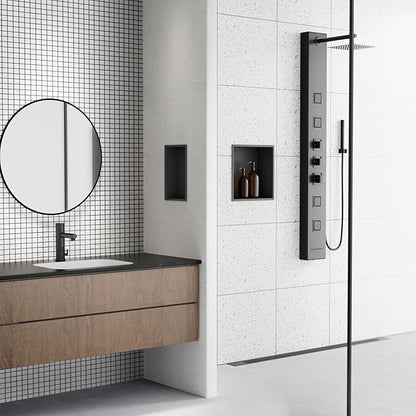 Achelous Stainless Steel Insert Shower Niche 12" X 12", No Tile Needed, Recessed Shower Shelf Organizer, Matte Black