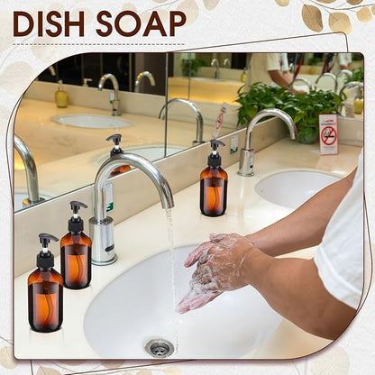 Uiifan 16 Pcs 8.5 oz Amber Foaming Soap Dispenser Refillable Foam Pump Bottle Liquid Plastic Container for Kitchen Bathroom Commercial Concentrated or Regular Shampoo Body Wash Dish Liquid Soap