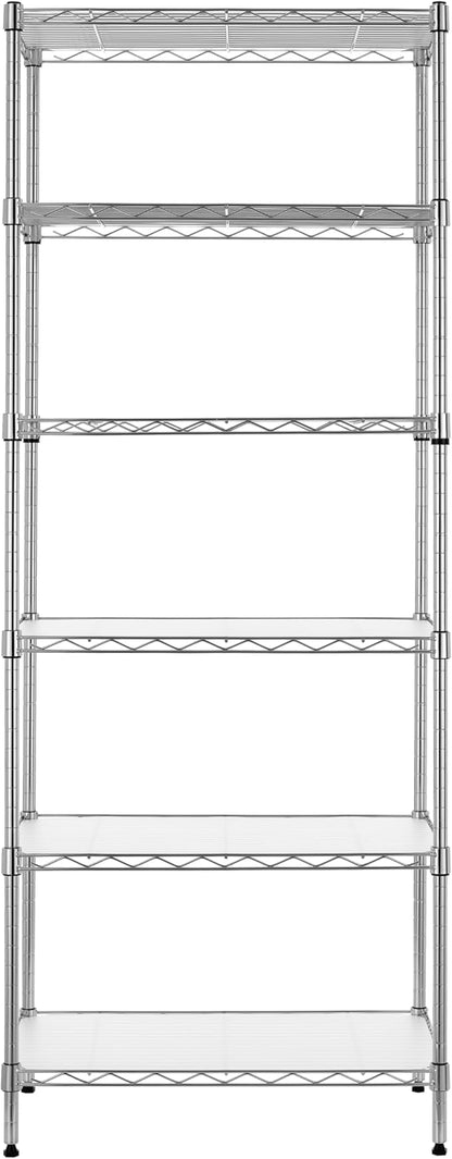 Finnhomy 6-Tier Wire Shelving Unit Adjustable Steel Wire Rack Shelving 6 Shelves Steel Storage Rack or Two 3 Tier Shelving Units with PE mat and Stable Leveling Feet, NSF Certified, Chrome