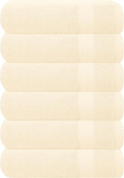 GLAMBURG Ultra Soft 6-Piece Hand Towel Set 16x28-100% Ringspun Cotton - Durable & Highly Absorbent Hand Towels - Ideal for use in Bathroom, Kitchen, Gym, Spa & General Cleaning - Ivory