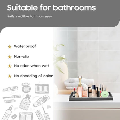 Vanity and Bathroom Tray, 11.8" ABS Countertop Organizer,Waterproof Vanity Tray for Toilet Tank,Perfume,Soap,Keys,Bathroom Accessories,Kitchen and Bath Trays,Non Slip Small Trays,Black