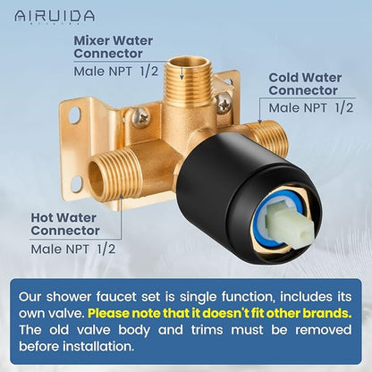 Airuida Shower Faucet Set Bathroom Rain Shower System SUS304 Stainless Steel Single Handle With Male Threads Rough-in Valve Shower Trim Kit 4 Inch Wall Mount Shower Head Matte Black