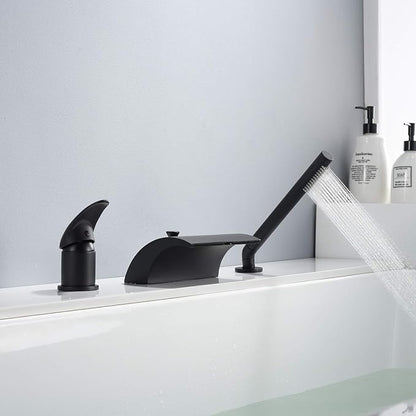 sumerain Black Roman Tub Faucet with Hand Shower High Flow Waterfall Spout with Diverter
