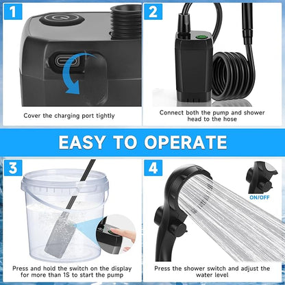 Portable Shower for Camping, Rechargeable Camping Shower Pump with LED Display of Battery Level and Temperature