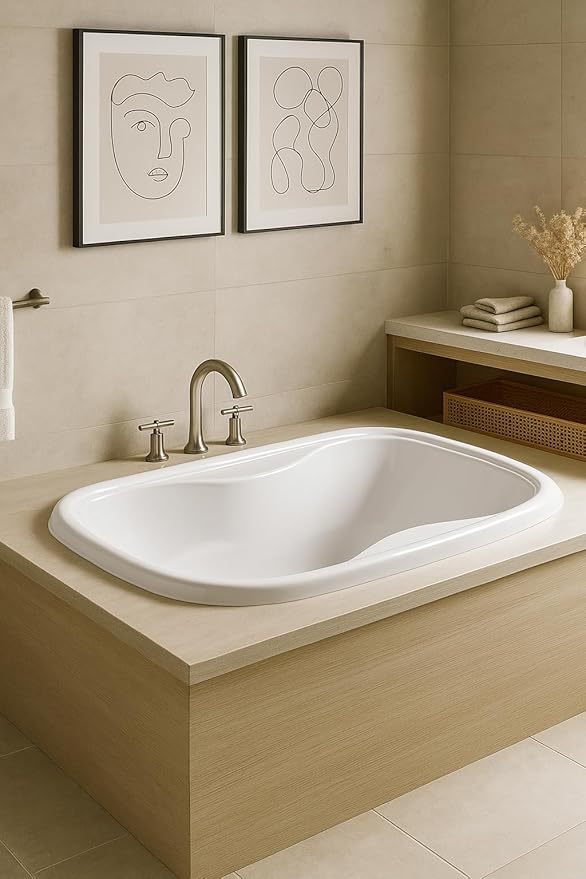 Carver Tubs - TOD6841 - Modern Acrylic Fiberglass Whirlpool Tub Water Massage Bathtub, w/ 12 Jet - White Acrylic Spacious Two Person Oval Tub - Deep Relaxing Soak - 68"L x 41"W x 20"H