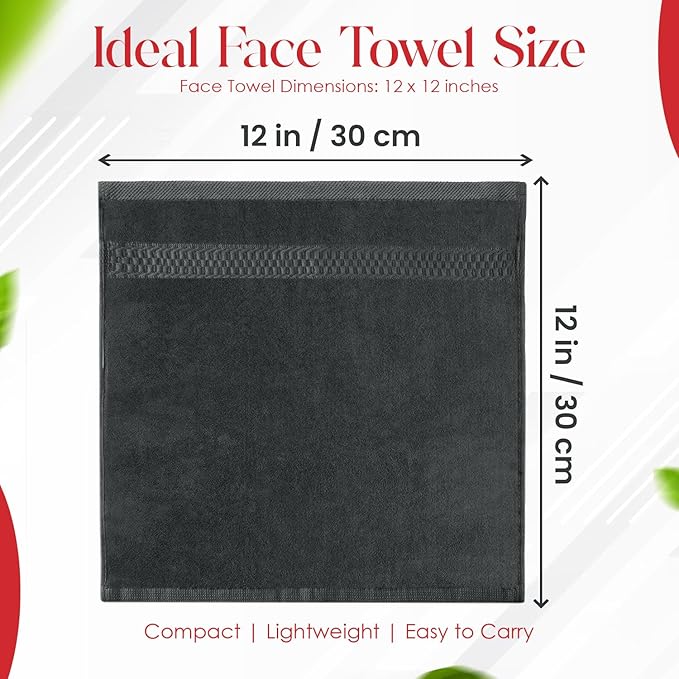 RIVERSIDE 12 Pack Premium 100% Cotton Face Washcloths, 550 GSM, 12 x 12 Inches, Soft, Absorbent Towels for Body & Shower, Bathroom Wash Clothes, Durable Face Towels Set for Spa, Gym, Grey