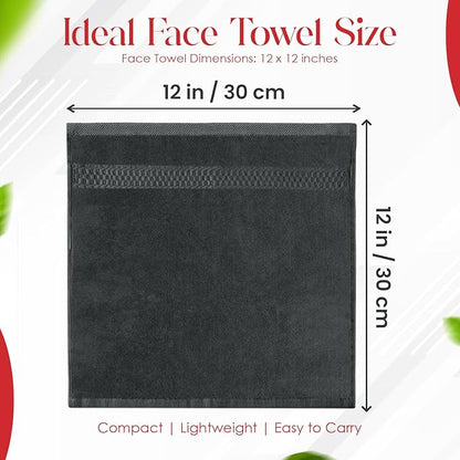 RIVERSIDE 12 Pack Premium 100% Cotton Face Washcloths, 550 GSM, 12 x 12 Inches, Soft, Absorbent Towels for Body & Shower, Bathroom Wash Clothes, Durable Face Towels Set for Spa, Gym, Grey