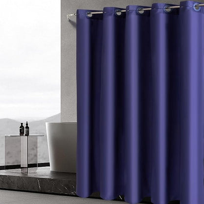 Furlinic Stall Size Shower Curtain No Hooks Needed,Half Size Polyester Fabric Bathroom Curtains with 6 Split Grommets,Hotel Quality,Waterproof & Machine Washable,Navy Blue,48x78 Inch.