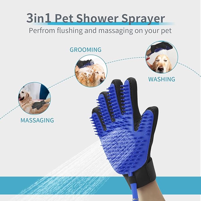 Dog Shower Attachment & Dog Washing Hose Attachment – The Ultimate Dog Wash Shower Attachment with Dog Bath Gloves & Scrubber for Grooming