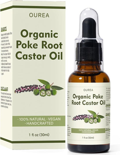 Organic Poke Root Castor Oil – 1 Fl Oz (30ml) Natural Lymphatic Support Massage Oil, Soothing Relief for Cysts, Boils, Breast, Fibroids, Swollen Lymph Nodes & Joint – Deep Tissue Drops