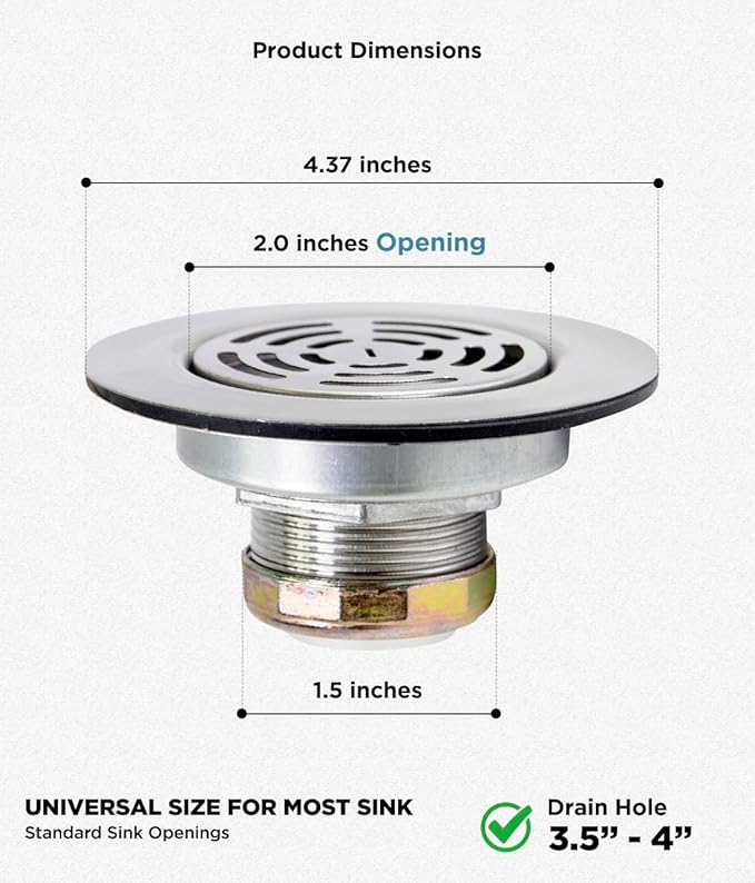 Highcraft 97I3 Flat Stainless Steel RV Mobile Shower Strainer - Drain Assembly for Kitchen or Laundry Sinks