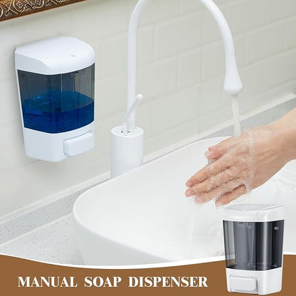 Hushee 4 Pcs Plastic Wall Mounted Soap Dispenser Commercial Manual Soap Containers Wall Dispenser for Kitchen Shower Hotel Liquid Shampoo Gel Chamber(27 oz 800 ml,Brown)