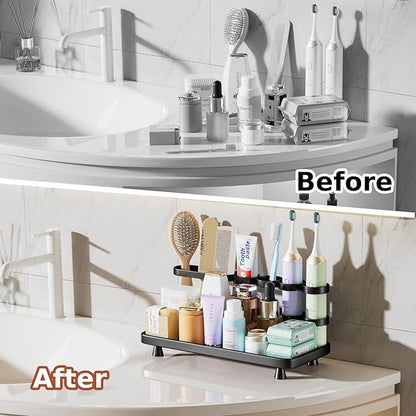 Electric Toothbrush Holder for Bathroom Countertop 5 Metal Slots Toothpaste Razor Mouthwash Organizer, Black