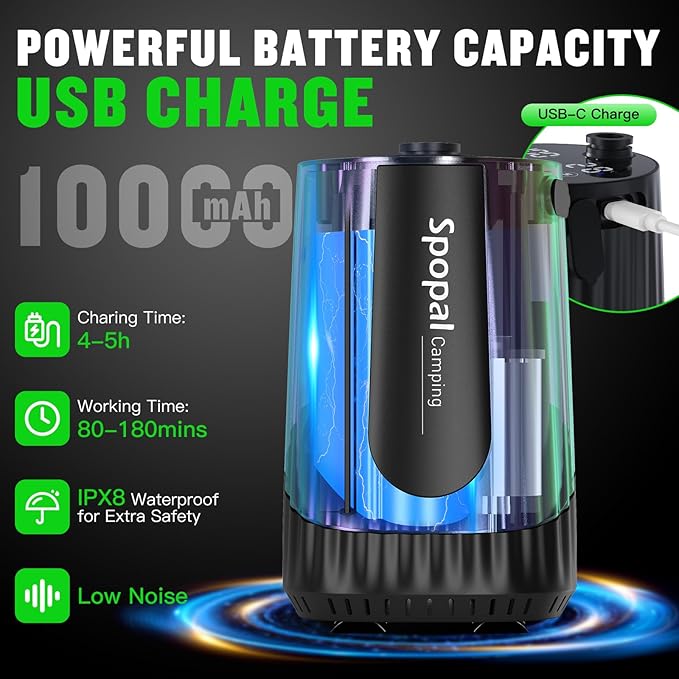 Portable Shower for Camping, [Upgraded] 10000mAh Rechargeable Camping Shower with 5 Adjustable Speeds,Premium LED Display, IPX8 Waterproof Outdoor Shower Kit for Hiking, Car, Pet, Travel