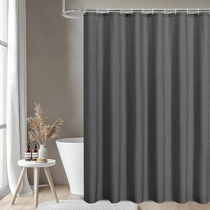 2-in-1 Waterproof Long Fabric Shower Curtain or Liner,Linen Textured,78 Inch Breathable TPU & Washable Bathroom Shower Curtain Set with 12 Plastic Hooks,Modern,72"x78" Charcoalgrey