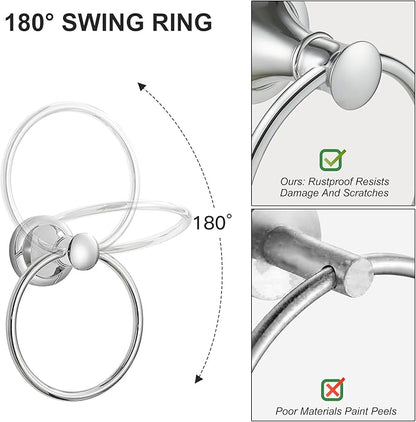 BESy Polished Chrome Bathroom Hand Towel Ring Towel Holder, Rustproof Wall Mounted Bathroom Hardware Accessory SUS 304 Stainless Steel Towel Rack