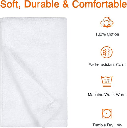 Amazon Basics 100% Cotton Soft, Quick-Dry Absorbent Hand Towels, 8-Pack, White, 28" x 16"