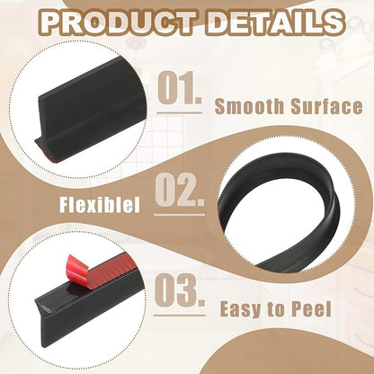 PATIKIL 79 Inch Collapsible Shower Threshold Water Dam Guard, Shower Stopper Barrier Self Adhesive Sink Splash Guards for Frameless Shower Door Bottom, Black (1.2"Wx0.6"T)