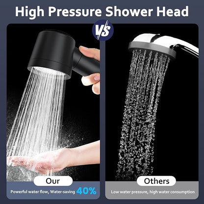 Filtered Shower Head with Handheld, High Pressure Water Flow and Multiple Spray Modes Shower Head with Filter, Power Wash for Hard Water, Showerhead with ON/OFF Switch for Pets Bath (Glossy Black)