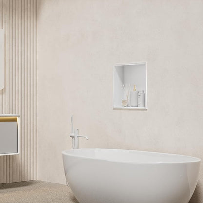 No Tile Needed Shower Niche - 12"x12" White 304 Stainless Steel Recessed Shelf,Over Mount Installation for Bathroom & Shower Wall,Waterproof