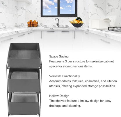 Asixxsix 3 Tier Under Sink Organizer, Pull Out Kitchen & Bathroom Storage Organizer with Sliding Mesh Drawers, Slide Out Space Saver Rack for Kitchen Bathroom Cabinet, Black