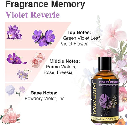 Violet Reverie Fragrance Oil Essential Oil, MAYJAM 3.38FL.OZ Violet Reverie Oil for Diffusers for Home, Long Lasting Scented Oils for Soap Candle Making - 100ML
