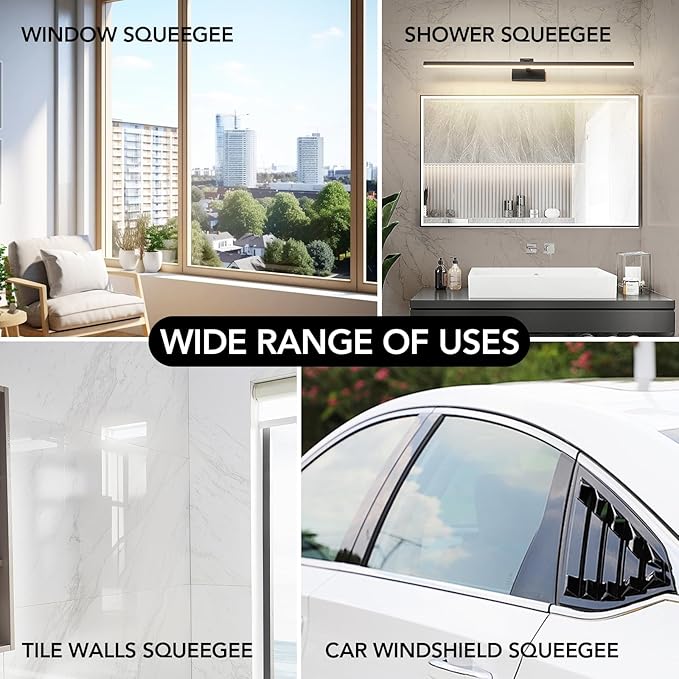 Shower Squeegee with Long Handle, 15-51" Telescopic Squeegee for Window Cleaning, Window Squeegee for Glass Doors, Extendable Window Cleaner Tool for Tile Walls, Sliding Door, Floor, Car Windshield-BK