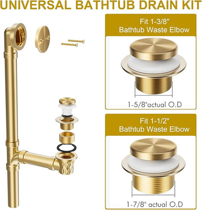 Champagne Bronze Bathtub Drain Stopper and Overflow Kit, Solid Brass Tip-Toe Bath Tub Drain with Hair Catcher - Universal Coarse/Fine Thread, Bathroom Bathtub Plug Replacement, 11.5/16 UNC