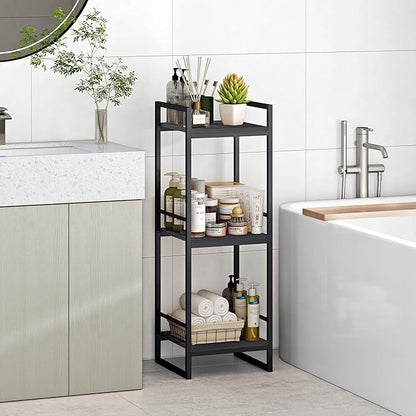 BYFU 3 Tier Bathroom Storage Open Shelf, Freestanding Metal Corner Storage Rack Shelving Unit for Bathroom Kitchen Living Room Hallway, Black