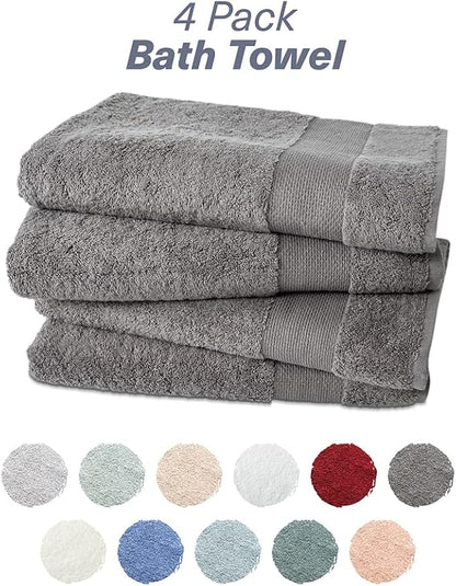 Hencely Premium Bath Towel Set of 4-28x58 Inches - High Absorbency, Quick Drying - 100% Soft Turkish Cotton Towels - Ideal for Home, Bathroom, Hotel, Spa, and Gym - Gray