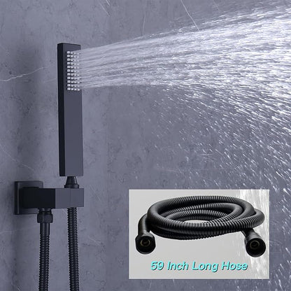 Temperature Display Shower Faucet Set Matte Black Shower System with Body Jets, with 14X20 inch Ceiling Mount Shower Head and Handheld Spray