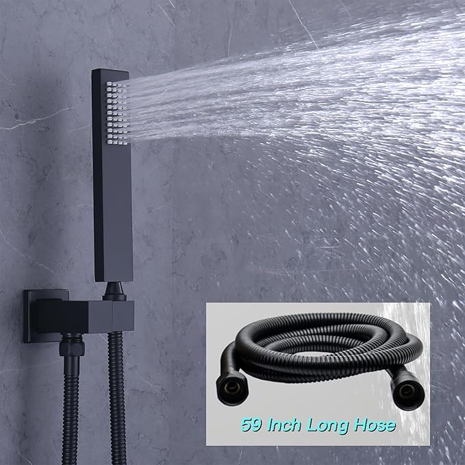 Matte Black Shower System with 6 PCS Body Jet, 16X24 inch Ceiling Mount Showerhead and Handheld Spray, Digital Temperature Display 4 Function Shower Faucet Set