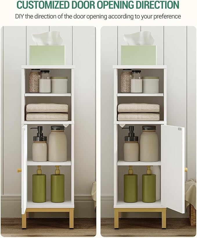 Bathroom Storage Cabinet, Corner Floor Cabinet with Shelves, Customized Door Opening Direction, Bathroom Organizer with Adjustable Shelf for Kitchen, Living, Toilet Paper Cabinet, White