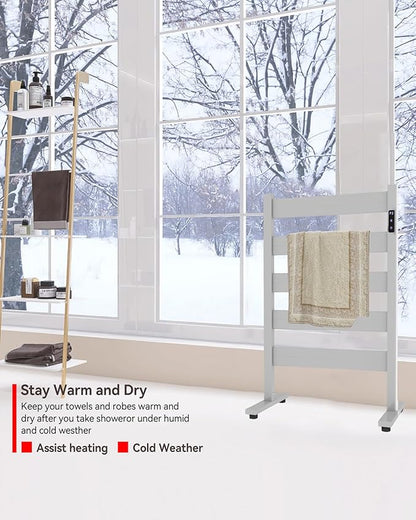 Towel Warmers for Bathroom, Space Aluminum Heated Towel Racks for Bathroom, with Built-in Timer&Temperature Adjustment, Freestanding Towel Heater,White,5 Bars