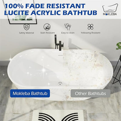 67" Acrylic Freestanding Bathtub, Elegant Oval Free Standing Tub, Soaking Tub with Integrated Slotted Overflow, Toe-Tap Chrome Drain, cUPC Certified, Glossy White