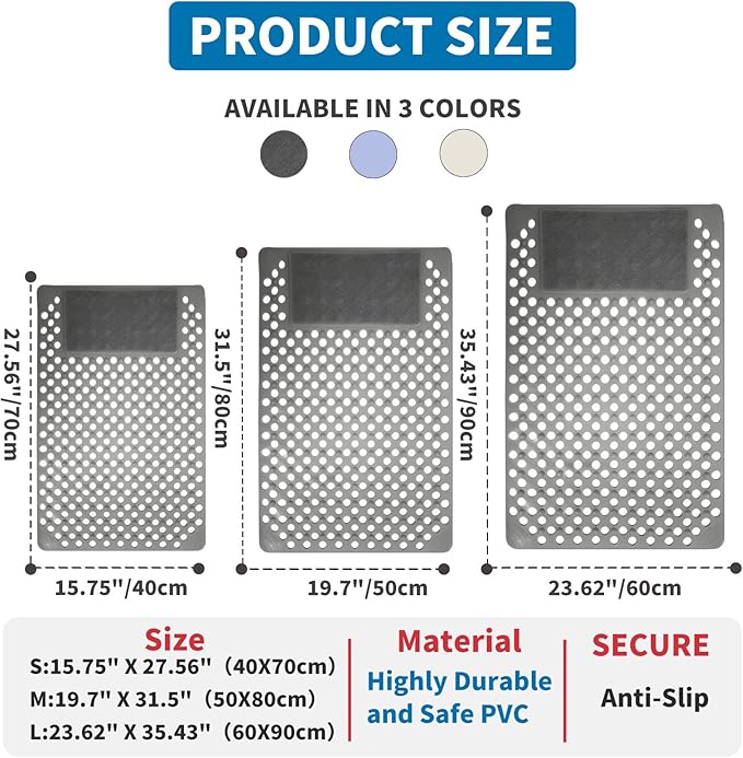 Bath Tub Shower Mat with Soft Shower Foot Scrubber Mat for Massage,Non Slip Bathtub Mat with Strong Suction Cups, Silicone Shower Foot Scrubber Mat (Gray, 31.5" X 19.7"(Rectangular))