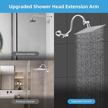 Hibbent All Metal Upgraded 18'' Shower Head Extension Arm with Flange, Solid Brass Flexible Height & Angle Adjustable Shower Arm Extender with Lock Joint, Universal Connection, Chrome