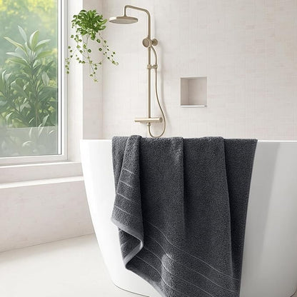 DAN River Extra Large Bath Towels Set of 4, 30 x 60 Inches - 100% Cotton Larger & Lighter Weight Towels for Bathroom - Quicker to Dry, Super Soft & Highly Absorbent Towels for Home, Charcoal