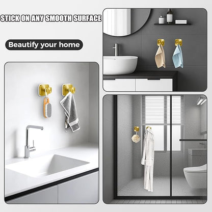 2Pcs Square Suction Cup Hook, 304 Stainless Steel Shower Hook, Removable Suction Cup Knob for Shower, Bathroom, Kitchen, Glass Door, Mirror (Gold)