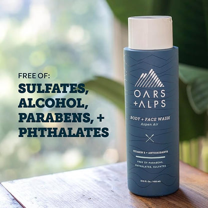 Oars + Alps Body and Face Wash for Men, Mens Body Wash & Face Cleanser with Vitamin E and Antioxidants, Moisturizing, Hydrating, Paraben & Sulfate Free Cleanser, Aspen Air, 1pk