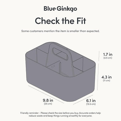 BLUE GINKGO Stackable Organizer Caddy – Korean-Made Portable Tote for Bathroom, Office, Crafts, or School Supplies (Rectangle, Gray)