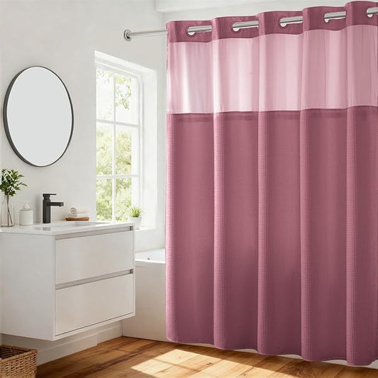 River Dream Heavyweight No Hooks Required Dotted Waffle Weave Shower Curtain with Snap in Liner - 71W x 74H,Hotel Grade,Spa Like Bath Curtain,Pale Mauve