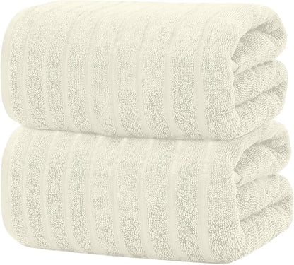 DAN RIVER Pack of 2 Bath Sheet 35x70 Inches, Extra Large Ribbed Quick Dry Bath Towels, Hotel Collection Towels for Adults - Ivory