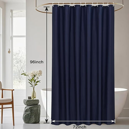 AooHome 72 Width x 96 Height inch Fabric Shower Liner, Extra Long Solid Color Shower Curtain with Hooks, Weighted Hem, Waterproof, Navy Blue