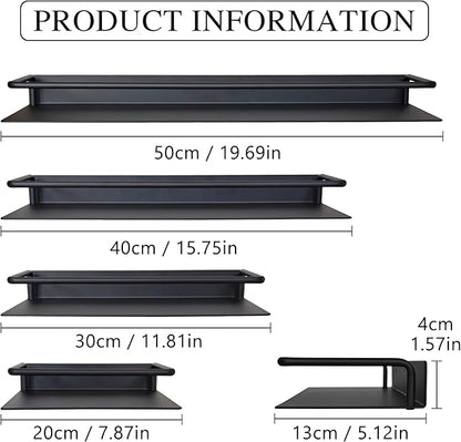 Metal Wall Shelf, Metal Floating Shelf, Black Floating Shelf, Small Shelf for Wall, Display Shelves for Bathroom Bedroom Kitchen (Black, 20Inch)