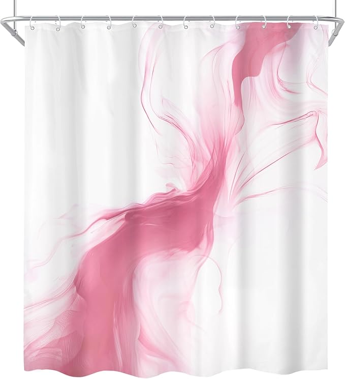 Cinbloo Pink Shower Curtain 60Wx72H Abstract Marble Ombre Modern Ink Texture Cute Elegant Luxury Bathroom Curtain Set Smoke Shapes Minimalist Simple Girls Girly Women Bath Bathroom Accessories Decor