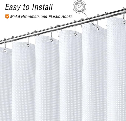 Gibelle White Shower Curtain, Waffle Weave Textured Fabric Shower Curtain for Bathroom - Soft Cloth & Hotel Spa Luxury, Water Repellent, Machine Washable, 72X72, White