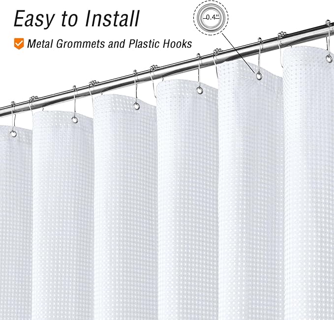 Gibelle Extra Long Shower Curtain 72 x 84, Tall Waffle Weave Textured Fabric Shower Curtain for Bathroom, Water Repellent, Machine Washable, White